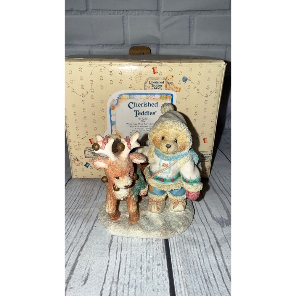 Cherished Teddies Nils Near And Deer For Christmas Figurine 617245 1994 Enesco